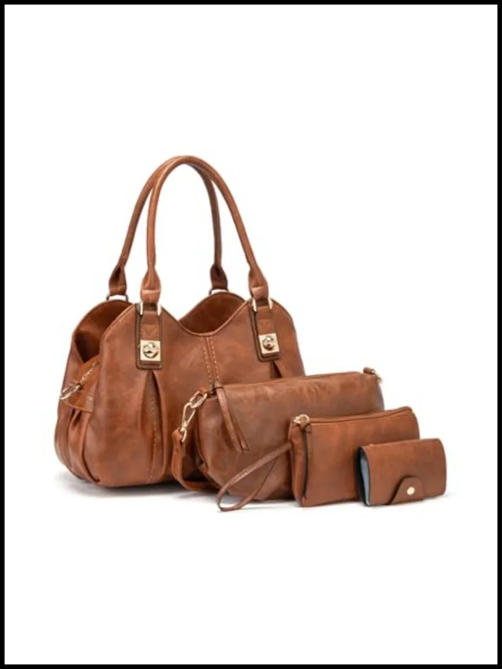 PU Leather Retro Tote Handbag Set - 4-in-1 with Crossbody, Clutch & Wallet
